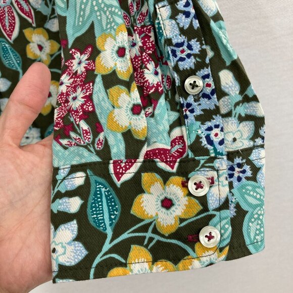 New Talbots Mirrored Garden Cotton Button Front Shirt 3X Colorful Floral Preppy - Picture 9 of 12